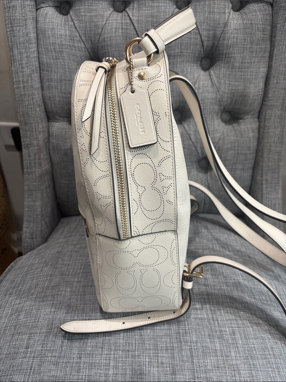 Coach Cream Perforated Signature Leather Backpack with Gold Hardware - Picture 9 of 10